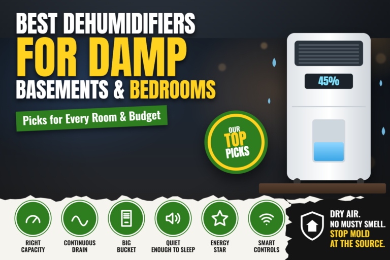 Best dehumidifiers for basements and bedrooms, top picks graphic