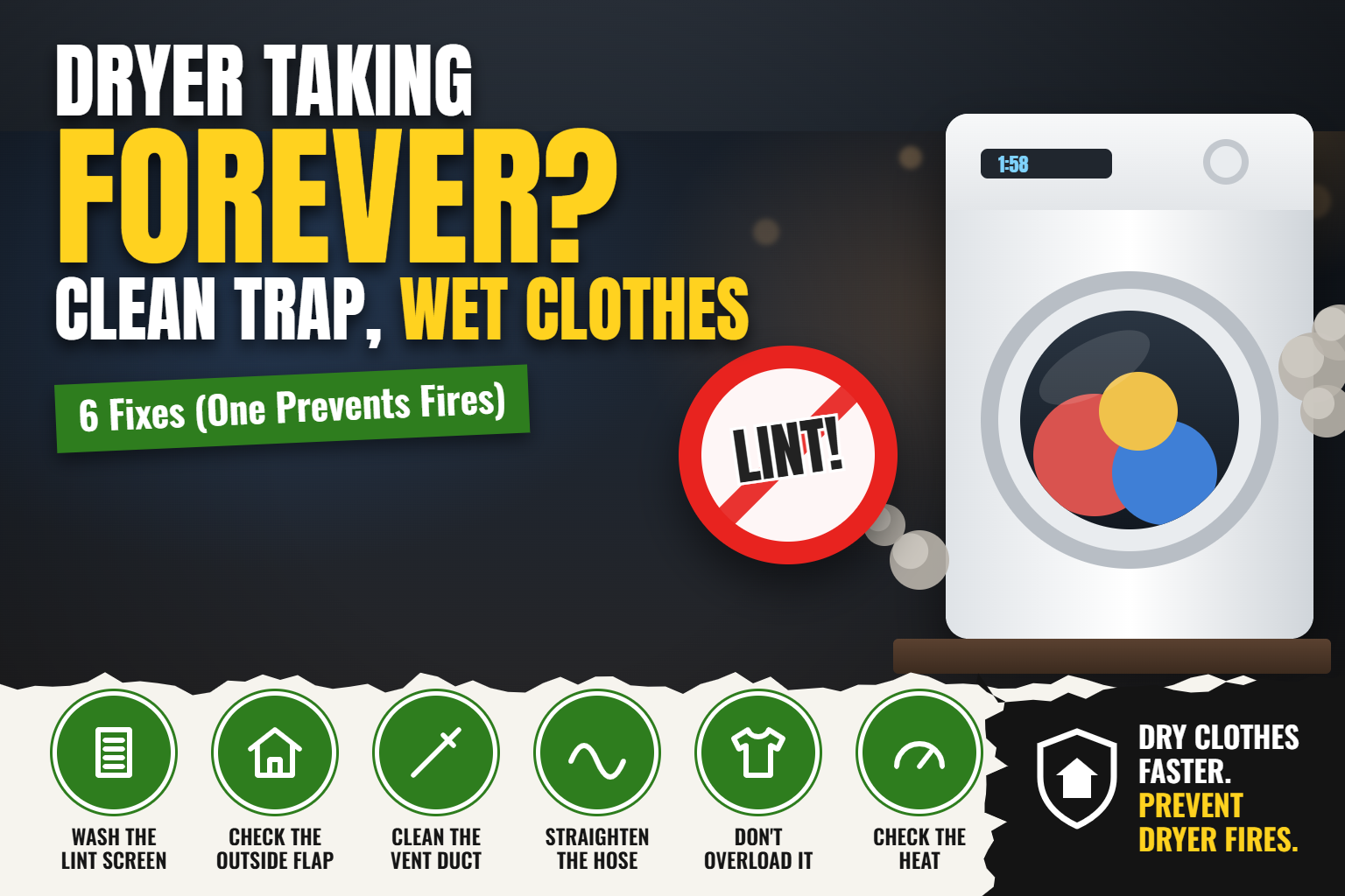 Dryer taking forever with a clean lint trap, 6 fixes graphic